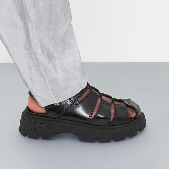 New Miista E8 Eunice Black Leather Platform Sandals Shoes Size US 7.5 / EU 38 - Picture 11 of 14